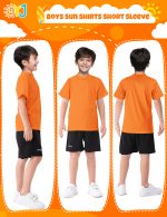 Boys Swim Shirt Orange Short Sleeve Rash Guard for Boys Rashguard for Kids Youth UPF+ 50 Water Shirts for Boys Sun Shirt for Beach Surfing Fishing Swim Wear