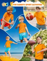 Boys Swim Shirt Orange Short Sleeve Rash Guard for Boys Rashguard for Kids Youth UPF+ 50 Water Shirts for Boys Sun Shirt for Beach Surfing Fishing Swim Wear